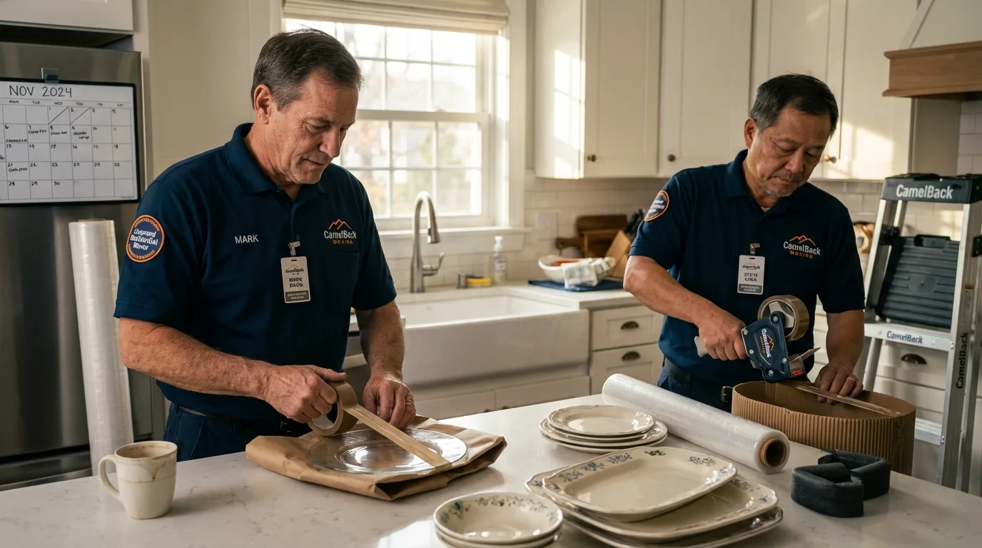 Professional crew packing kitchen dishware in Phoenix, NY